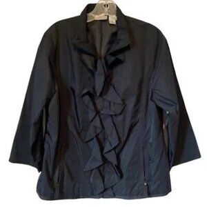 Zenergy By Chicos Black Ruffle Front Jacket Polyester Women's Outerwear Large